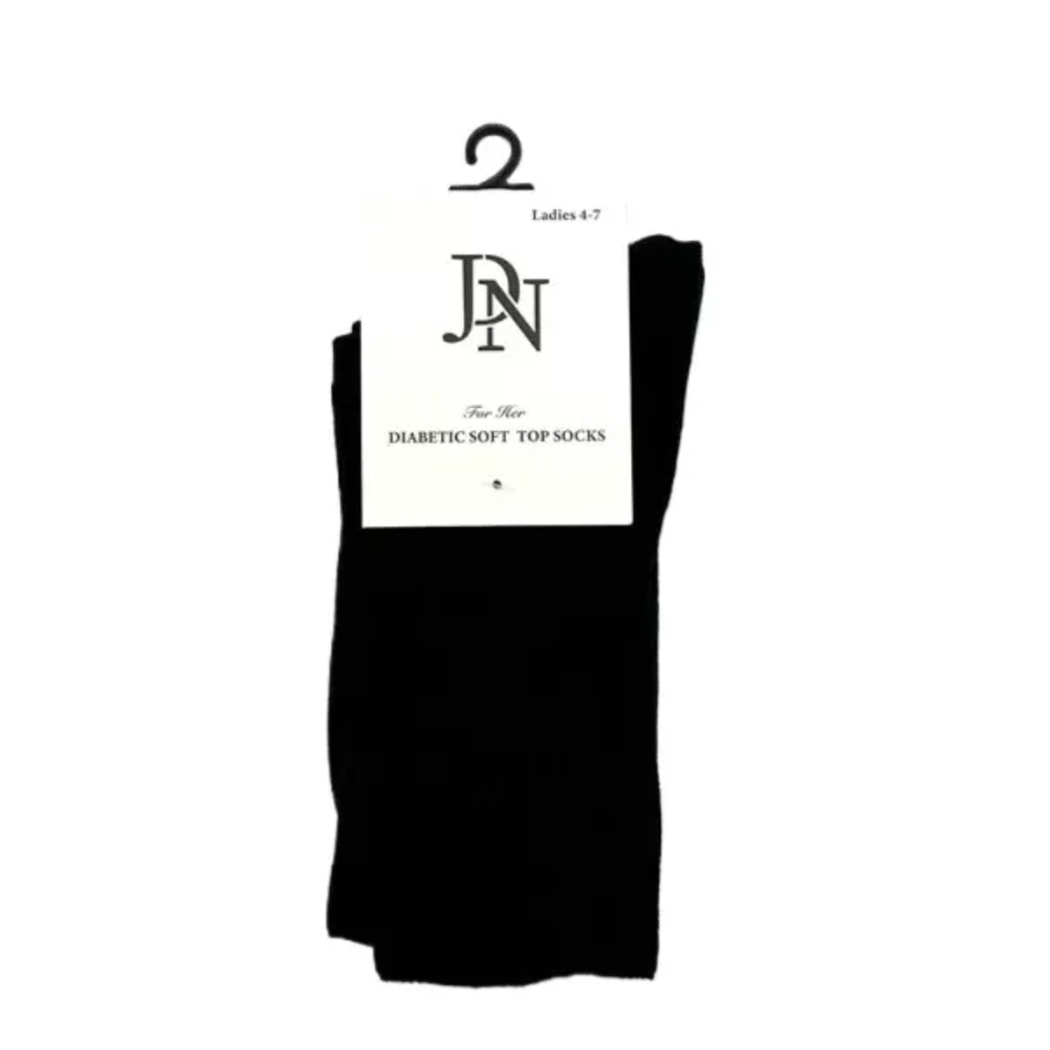 Ladies JDN branded black diabetic socks with non-elastic soft top for comfort and circulation support